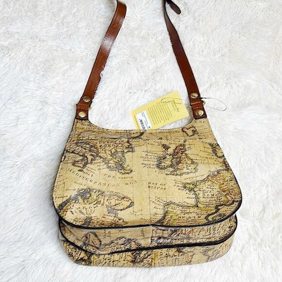 Patricia Nash European World Map Saddle BAG Purse Adjustable Strap Leather NWT - Picture 8 of 9